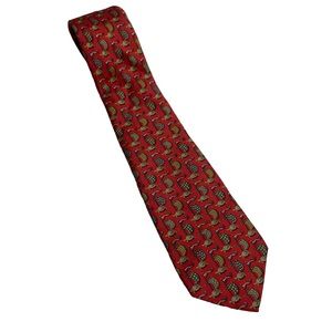 SALVATORE FERRAGAMO Men’s 100% Silk Red Sailing Turtles Patterned Necktie 59"